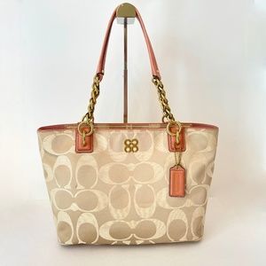 Coach Op Art Signature Canvas Sateen Madison Chain Strap Tote
